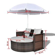 Sedia a Sdraio con Ombrellone Lettino Prendisole in Polirattan Sdraio Giardino con Un poggiapiedi Rimovibile Lettino Impermeabile -Marrone + Bianco