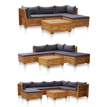 Tidyard Ottomana Poggiapiedi per Divano Modulare da Giardino in Legno Massello di Acacia con Cuscino Grigo Grigio,Penisola per Divano Modulare da Giardino Legno,Ottomana da Giardino 68x68x30 cm
