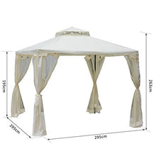 Outsunny Gazebo da Giardino con Paletti e Corde Tetto Zanzariera Zanzariera Pareti Laterali Poliestere Acciaio 295 x 295 x 263 cm Beige