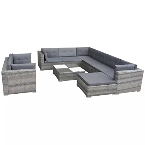 Tidyard Set Divani da Giardino, Set Divano Esterno 32 pz in Polirattan Grigio