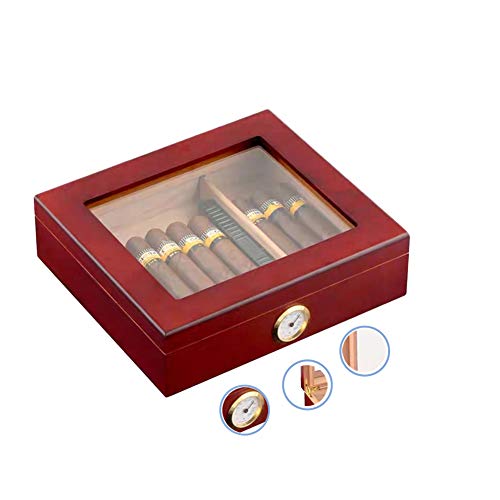 YYYUR Scatola di sigari Multifunzionale, Vetro Trasparente e Scatola di sigari idratazione di Cedro, con la Striscia di igrometro umidificazione, 30 sigari, Corsa Portatile Contenitore casa di sigari