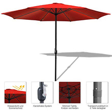 Hengda 300 cm Ombrellone Parasole Protezione Solare UV30+ Struttura in Acciaio con manovella 38 mm Parasole da Esterno Ombrello da Spiaggia Bar Giardino Mare Piscina-Rosso