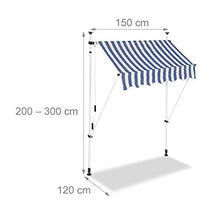 Relaxdays Tenda da Sole, Protezione per Il Balcone, Regolabile, Senza Forare, a Manovella, Larga 150 cm, a Righe Blu, Bianco, 150 x 120 cm