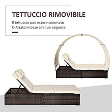 Outsunny Sdraio da Giardino Doppia con Tettuccio e Schienale 5 Reclinazioni, Lettino Prendisole in Rattan PE 196x137x36.5cm Bianco Crema