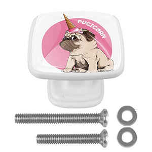 Set di 4 maniglie rotonde per armadio da cucina, credenza, cassettiera, cassettiera, con viti, per cucina, comò, armadietto, bagno, armadio Pugicorn Unicorno Cane Creativo