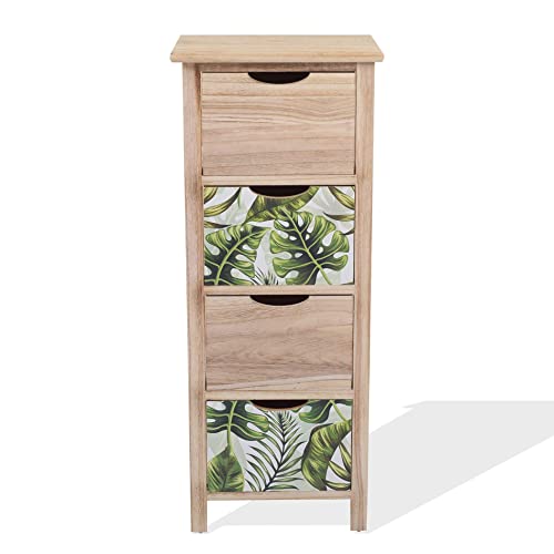 Rebecca Mobili Cassettiera moderna, comodino di legno, 4 cassetti, marrone verde, design moderno, per arredamento camera da letto casa - Misure: 84 x 34 x 27 cm (HxLxP) - Art. RE6132
