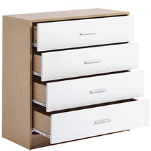 Belupai Comodino Cassettiera Cassettiera 4 cassetti con maniglie e guide in metallo, Unico Backplane Fisso Bianco e Rovere