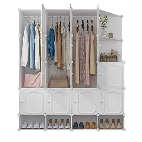 Locker 5-Gitter Armadio Scarpe-Bit di Plastica 14-Porta Angolo Scaffali Abbigliamento Home Camera da Letto Bianco 147X47X165CM 3-Hanging MUMUJIN