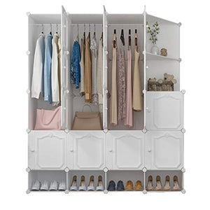 Locker 5-Gitter Armadio Scarpe-Bit di Plastica 14-Porta Angolo Scaffali Abbigliamento Home Camera da Letto Bianco 147X47X165CM 3-Hanging MUMUJIN