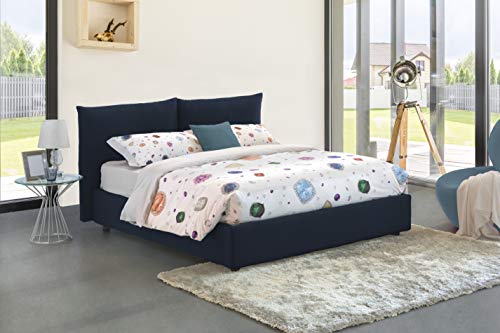 Talamo Italia Letto contenitore Matrimoniale Rosa, Made in Italy, Letto con rivestimento in tessuto, Apertura frontale, adatto per materasso cm 160x200, Blu