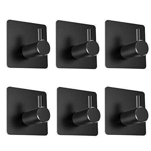 Ganci Adesivi, LYLIN Gancio Adesivo Appendi Portasciugamani in Acciaio Inox, Appendiabiti da Parete Autoadesivo per Cucina e Bagno (Nero 6Pcs)