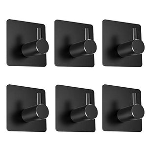 Ganci Adesivi, LYLIN Gancio Adesivo Appendi Portasciugamani in Acciaio Inox, Appendiabiti da Parete Autoadesivo per Cucina e Bagno (Nero 6Pcs)