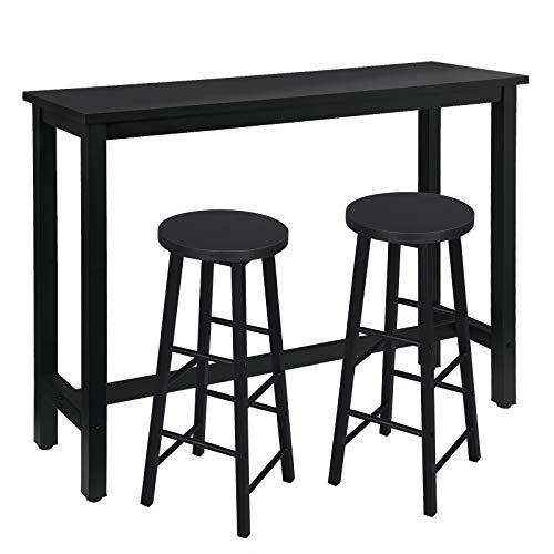 WOLTU Tavolo da Bar con 2 Sgabelli Alti Set Mobili da Bar Rettangolare Bancone per Cucina in Acciaio Legno BT30sz+BH130sz-2