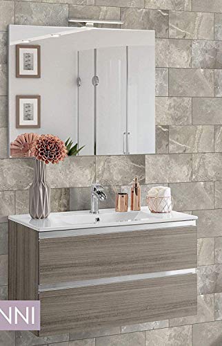 Mobile da bagno con lavabo - Componibile bagno 2 cassetti con maniglia a gola, lavabo e specchio con luce a Led cm. 80 x 46 x 51h. Mobili di altissima qualit�. (STMB)