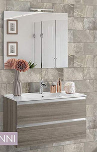 Mobile da bagno con lavabo - Componibile bagno 2 cassetti con maniglia a gola, lavabo e specchio con luce a Led cm. 80 x 46 x 51h. Mobili di altissima qualit�. (STMB)