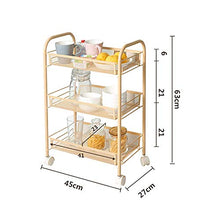 WMY Carrello Gold Beauty per Salone per Unghie con Vassoio, Carrello per ripostiglio a 3 Livelli per Camera da Letto su Ruote