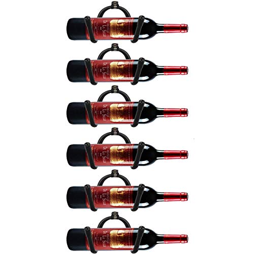 AUXPhome - Portabottiglie universale da parete in metallo, supporto per bicchieri da vino, regolabile, per 6 bottiglie, colore: nero