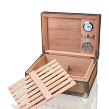 Humidor per Sigari Scatola per Sigari Antica A Quattro Zone A Due Strati Scatola per Sigari da 50 Pezzi Materiale in Legno di Cedro in Stile Antico Design Cavo con Umidificatore Termometro