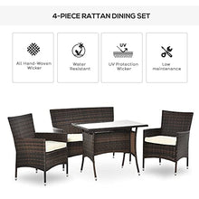 Outsunny Salotto da Giardino con Tavolo, 2 Poltrone e Divano 2 Posti, Set Mobile da Giardino in Rattan PE con Cuscini, Marrone e Bianco