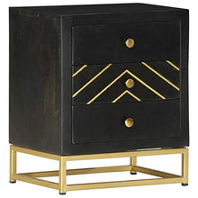Tidyard Comodino Nero e Oro,Comò e cassettiere,Comodini da Notte,Comodino Moderno Cassettiera,Tavolini da caffè 40x30x50 cm in Legno Massello di Mango