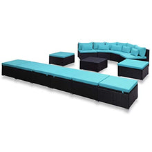 Festnight Set Divani da Giardino in Polyrattan, Set di Mobili da Giardino, Set Divano Esterno con Cuscini 9 pz Blu