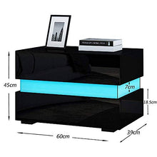 lyrlody Comodino Bianco/Nero con 2 Cassetti, Comodino Camera da Letto Lucido Comodino Cameretta con Illuminazione LED Blu e Telecomando, 60 x 39 x 45cm (Nero)
