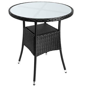 Casaria Tavolo da Giardino Rotondo Ø60cm polyrattan tavolino da Balcone mobili da Esterno terrazza Bar Nero