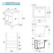 Inbagno Mobile lavatoio lavanderia con vasca in ceramica, L.61 x P.51 x H.87,5 cm, serie Way diverse colorazioni, include vasca in ceramica bianco lucido (Rovere scuro)