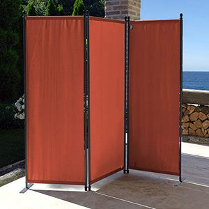QUICK STAR Paravento da Giardino 170 x 165 cm 3 parti pieghevole Divisorio in Tessuto Protezione della Privacy Rosso-Arancio