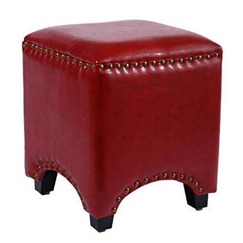 HBING Ecopelle in Pelle Rossa Top Elegante Casa Imbottita Piede Poggiapiedi Sgabello Elegante Ottomano Sedile in Legno Massello Quadrato Cubo Tavolino per Camera Letto E Soggiorno