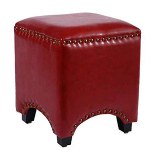 HBING Ecopelle in Pelle Rossa Top Elegante Casa Imbottita Piede Poggiapiedi Sgabello Elegante Ottomano Sedile in Legno Massello Quadrato Cubo Tavolino per Camera Letto E Soggiorno