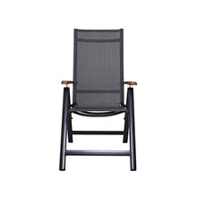 Strandgut07 - Set di 2 sedie pieghevoli in alluminio, con schienale alto, 4 x 4 cm, braccioli in legno di acacia, colore: Nero
