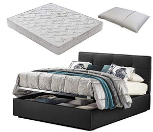 SARDAMATERASSI-Letto matrimoniale con box contenitore nero Dark classic + materasso misura 160x190 cm memory foam+coppia guanciali in memory saponetta