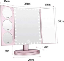 LBWARMB Trucco Specchio con luci Rosa a LED Make up Specchio Desktop Tri-Fold HD Beauty Trucco Specchio Pieghevole con Funzione di Memoria dimmerabile tattile Specchio cosmetico