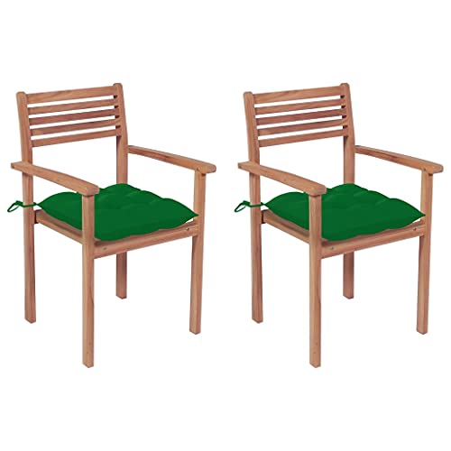 vidaXL Sedie da Giardino 2 pz con Cuscini Verdi in Massello di Teak