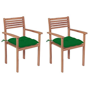 vidaXL Sedie da Giardino 2 pz con Cuscini Verdi in Massello di Teak