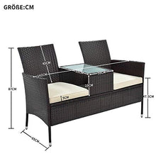 Panchina da giardino in polyrattan, con tavolo da 2 posti, cuscini da 5 cm