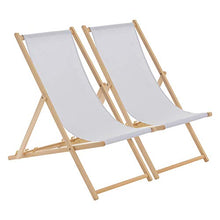 Harbour Housewares Sedia a Sdraio Pieghevole in Legno - Ideale per la Spiaggia - Regolabile - Grigio Chiaro - 2 Pezzi