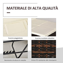 Outsunny Sdraio da Giardino Doppia con Tettuccio e Schienale 5 Reclinazioni, Lettino Prendisole in Rattan PE 196x137x36.5cm Bianco Crema