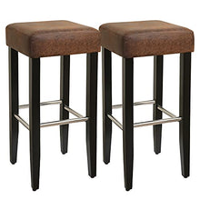 SONGMICS Set di 2 Sgabelli da Bar, Sedile Imbottito, Finta Pelle con Fine Strutture Dorate, Altezza Sedile 76 cm, Gambe di Legno Massello, con Poggiapiedi e Piedini Regolabili, Marrone LDC33BR