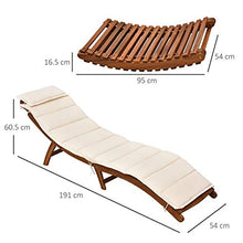 Outsunny Lettino Prendisole Richiudibile, Sdraio da Giardino in Legno Pieghevole con Materassino Bianco Crema 191x54x60.5cm