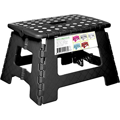 SPLENDOLE Piccolo sgabello pieghevole da 22 cm, antiscivolo, compatto, pieghevole, in plastica, facile da riporre, perfetto per cucina o bagno (nero)