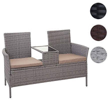 Mendler Divano Sofa per l'esterno Doppia Seduta con portavivande HWC-E24 polyrattan Grigio con Cuscini Avorio
