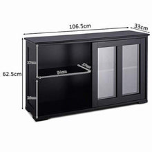 COSTWAY Armadietto da Cucina Mobile Laterale Multiuso con Ante Scorrevoli, in MDF e Vetro, 106,5 x 33 x 62,5 cm (Nero)