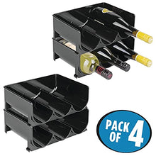mDesign Portabottiglie in Plastica Nera - Bottigliera e Scaffale Porta Bottiglie per conservazione ottimale - Set da 4 - Struttura impilabile - Per 3 bottiglie