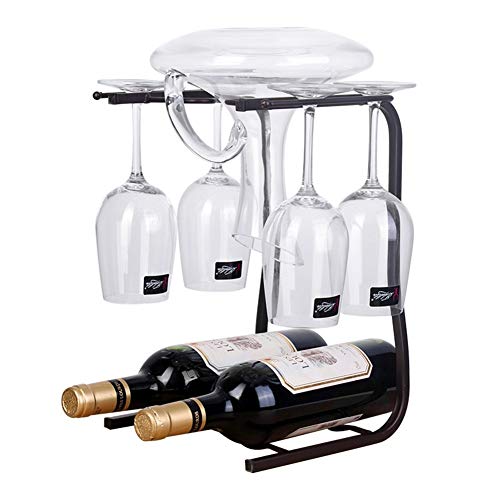 WWSHM Controsoffitto Wine Rack, Supporto da Tavolo del Vino del Metallo, Indipendente Wine Rack Dell'organizzatore di Immagazzinaggio, Supporto di Vetro di Vino,Nero