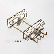 HYYDP Parete Porta Salviette Retro Ottone Spazzolato Bagno a Parete 2-Tier Cosmetici Rack Doccia Telaio Bagno Rack Appeso Cesto Staffa con Gancio Appeso