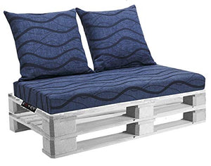EXTROITALY Belem Onda Blu Set Cuscini 120x60 + schienali 60x60 pz.02 per Esterno/Interno arredo Pallet da Giardino Divanetto per bancale Cuscini Interno Poliuretano Tessuto Lavabile Sfoderabile