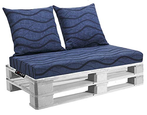 EXTROITALY Belem Onda Blu Set Cuscini 120x60 + schienali 60x60 pz.02 per Esterno/Interno arredo Pallet da Giardino Divanetto per bancale Cuscini Interno Poliuretano Tessuto Lavabile Sfoderabile