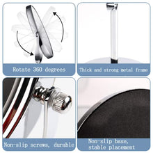 ANGNYA Specchio Trucco da Tavolo, Doppia Faccia Specchio Ingranditore 5X/1X, Specchio da Bagno Rotazione a 360︒ Stile Retrò, Bordo e Piedistallo Trasparente，Argento, Supporto Cromato